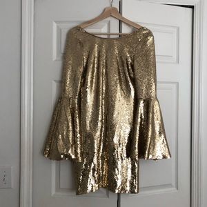 Lulus Gold Sequined Bell Sleeve dress
